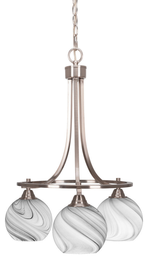 Paramount Downlight 3-Light Chandelier, Brushed Nickel, 5.75" Onyx Swirl Glass