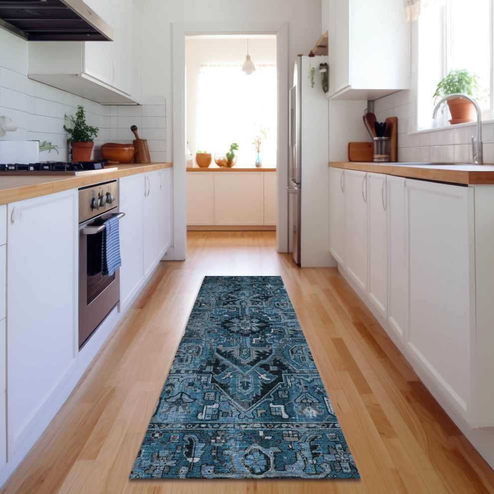 Premium Machine Washable Mayfield AMF570 Blue 2'3" x 7'6" Runner Rug