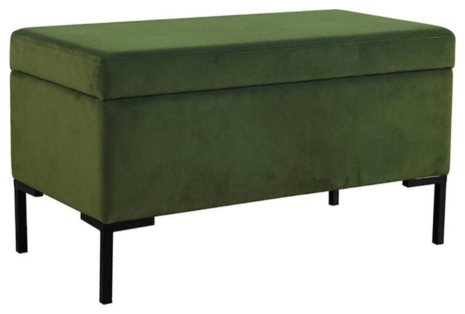 HomePop 17.5" Medium Modern Velvet Fabric Storage Bench with Metal Legs in Green