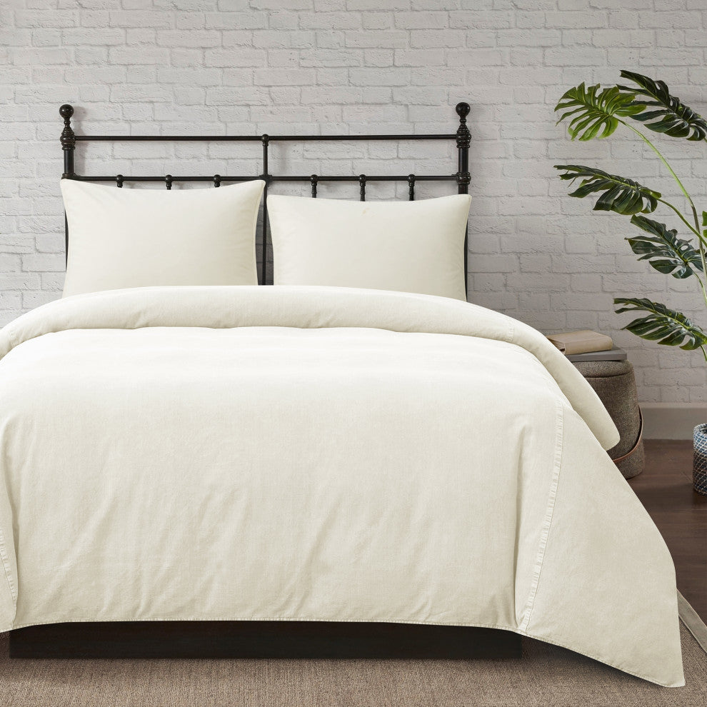 Stonewashed Cotton Canvas Duvet Cover Set, 3PC, Natural, Twin