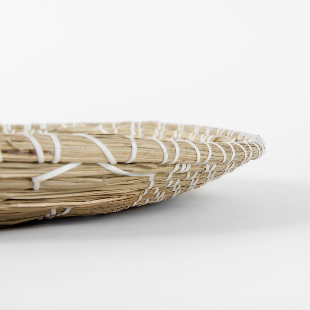 Mekhi Light Brown Seagrass With White String Round Wall Hanging Plate