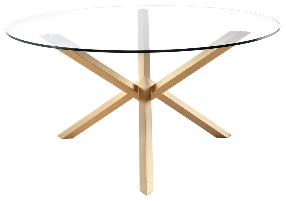 Round Glass Brass Dining Table, 60"