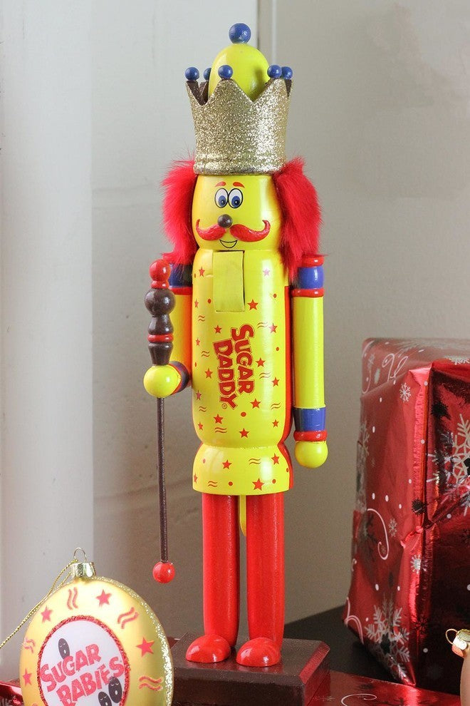 14" Yellow and Red Sugar Daddy King Wooden Nutcracker Figure