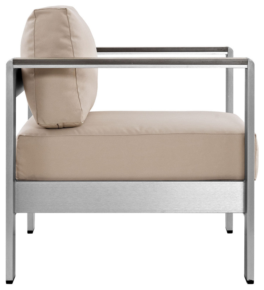 Silver Beige Shore Outdoor Patio Aluminum Armchair
