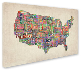 'US Cities Text Map VI' Canvas Art by Michael Tompsett