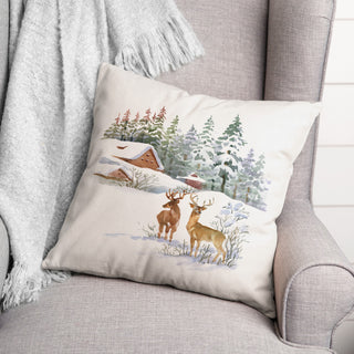 Winter Watercolor Deer 20x20 Spun Poly Pillow