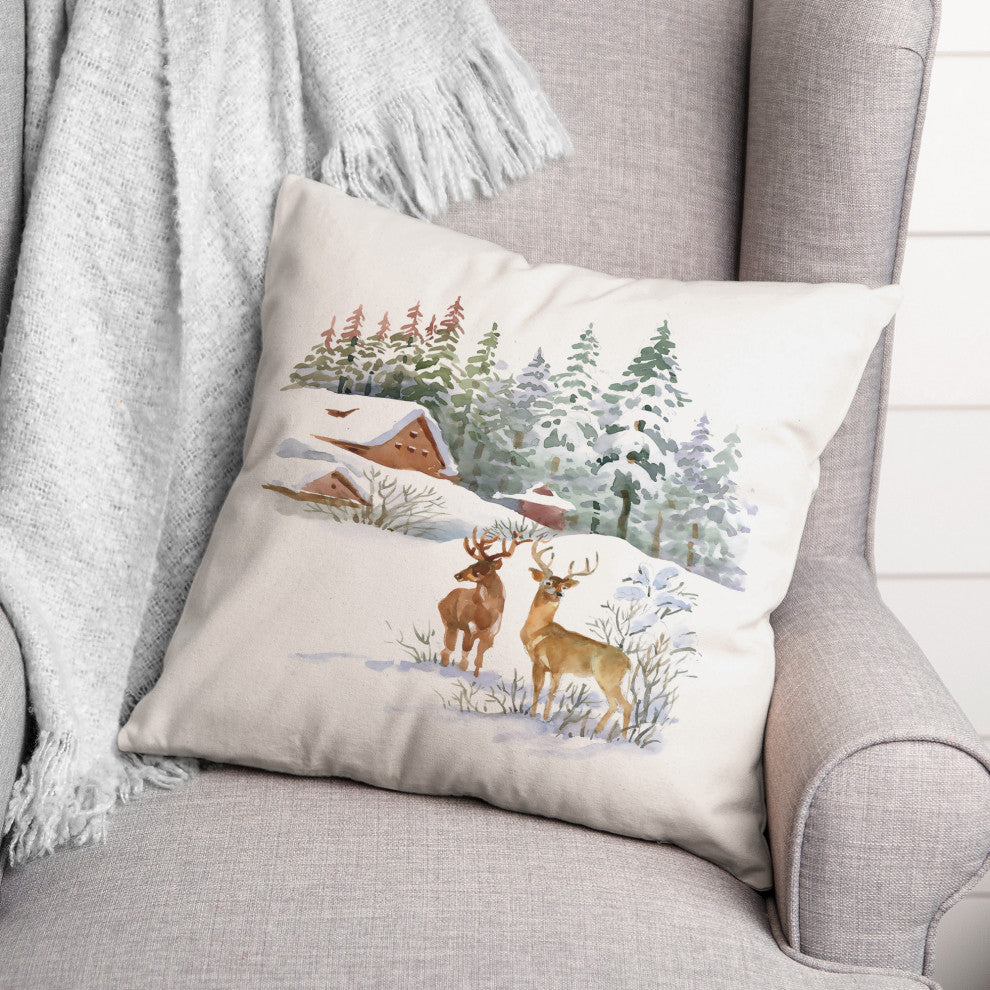 Winter Watercolor Deer 20x20 Spun Poly Pillow
