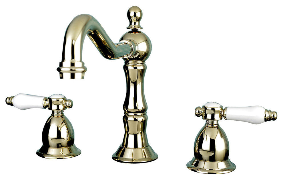 Kingston Brass Widespread Bathroom Faucet With Brass Pop-Up, Polished Brass