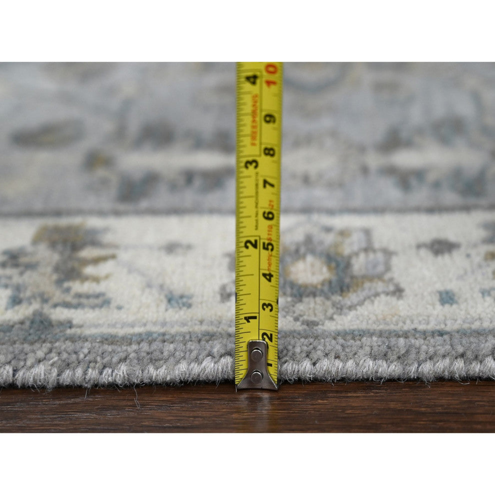 Medium Gray, Karajeh Design, 100% Wool, Hand Knotted, Runner Rug, 2'8"x7'10"