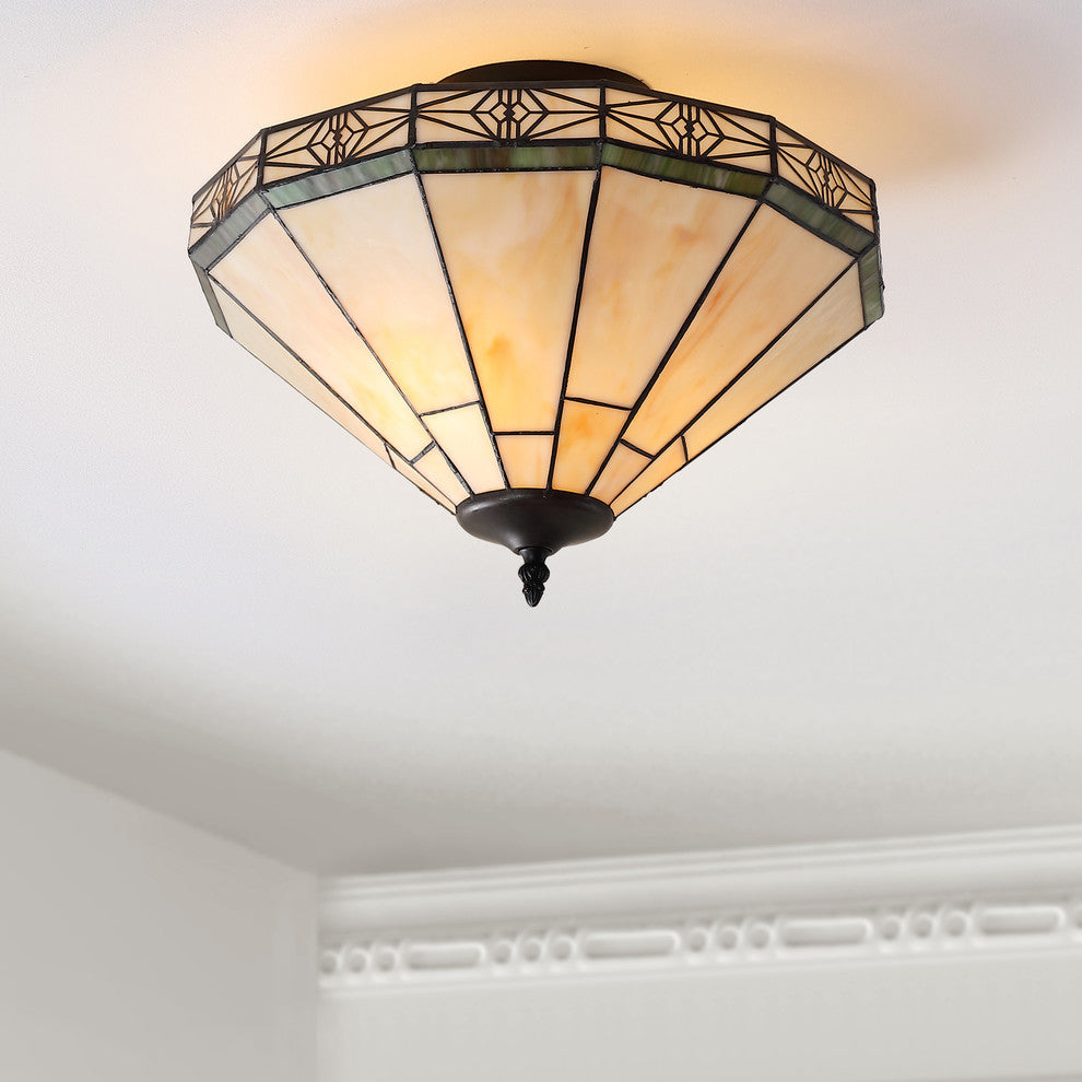 Jasmine 16" Tiffany-Style Glass Led Semi-Flush Mount, Cream
