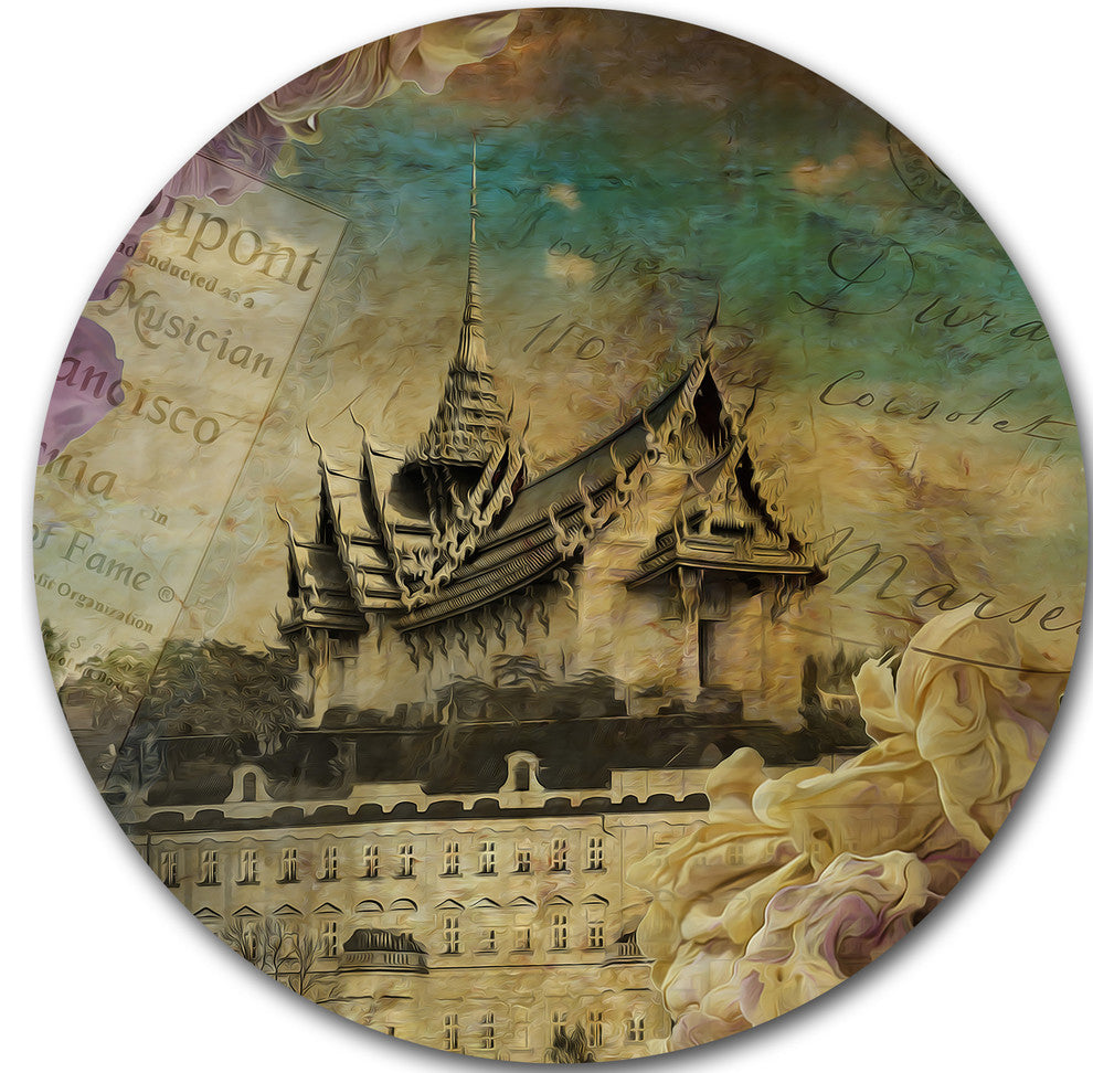Vintage Style Sky Castle, Contemporary Round Wall Art, 23"