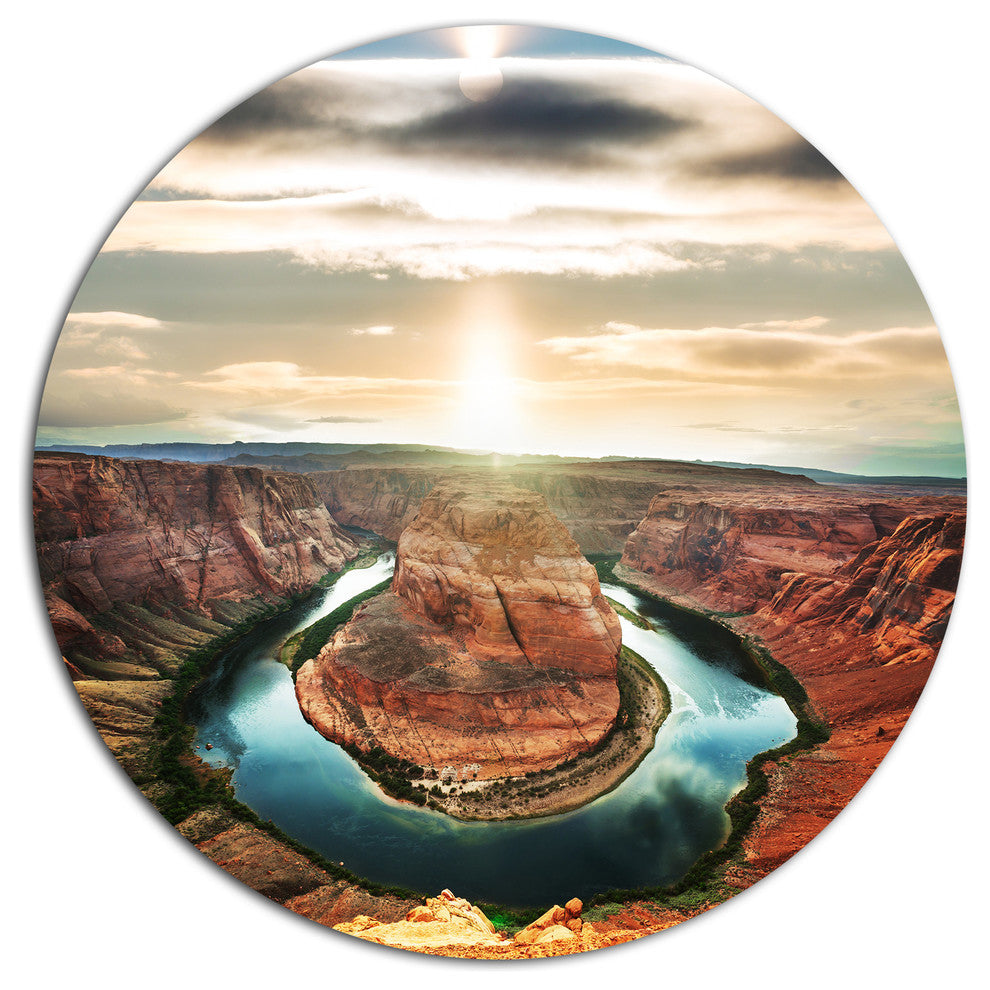 Horseshoe Bend At Sunset, Landscape Disc Metal Wall Art, 23"