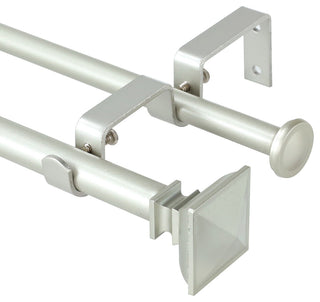 Square Urn Adjustable Double Curtain Rod Set, 5/8", Pewter, 48"-84"