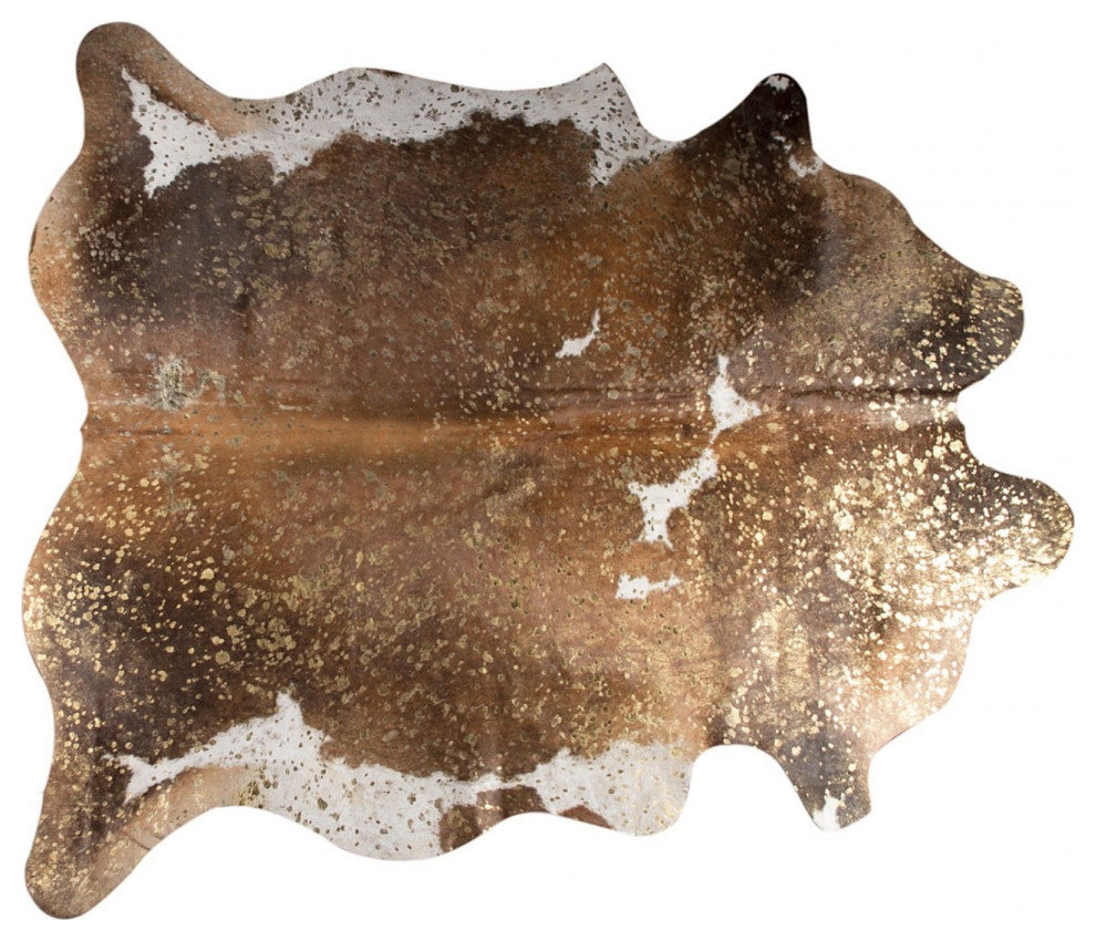 6' X 7' Brown White And Gold Natural Cowhide Area Rug