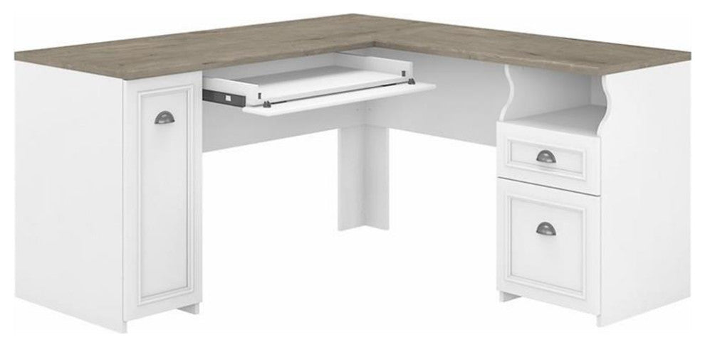 Fairview 60W L Shaped Desk in Pure White and Shiplap Gray - Engineered Wood