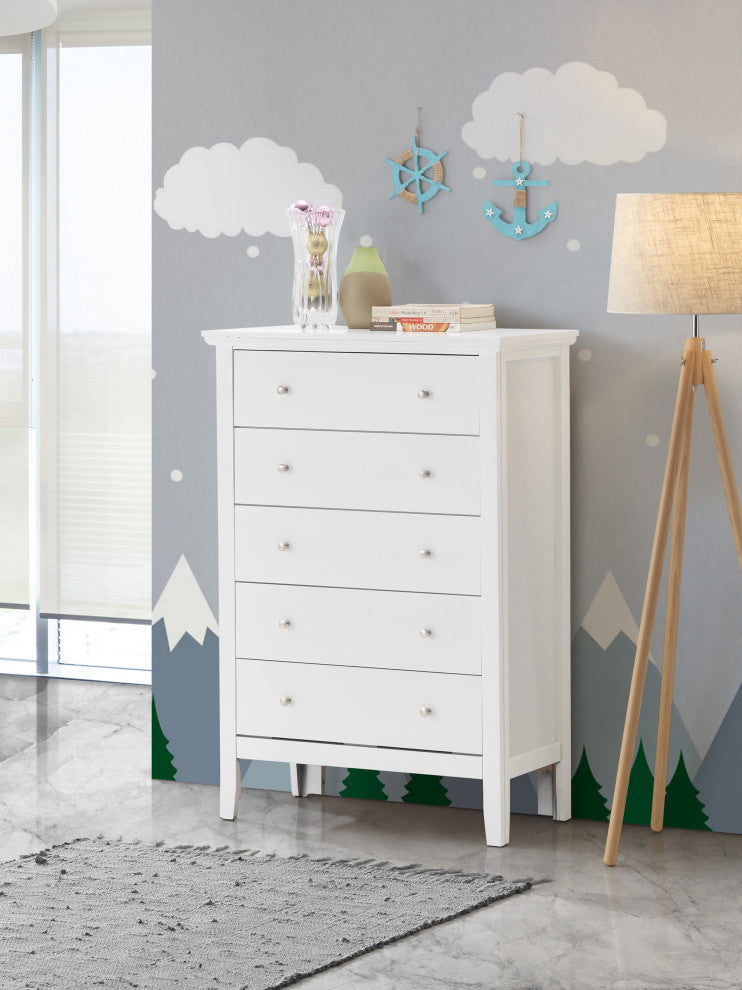 Primo White 5 Drawer Chest of Drawers, 32, L. X 16, W. X 48, H.