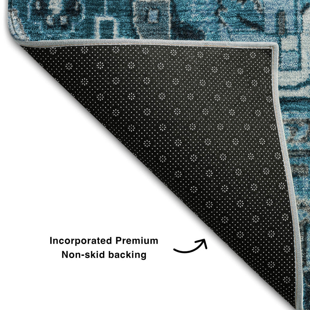 Premium Machine Washable Mayfield AMF570 Blue 8' x 10' Rug