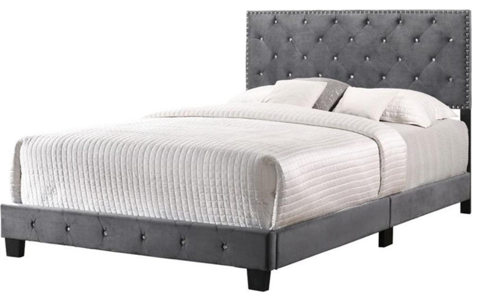 Glory Furniture Suffolk Velvet Upholstered Full Bed in Gray