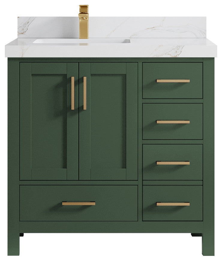 Malibu 36 Left Offset Bath Vanity in Lafayette Green 2" Calacatta Sienna