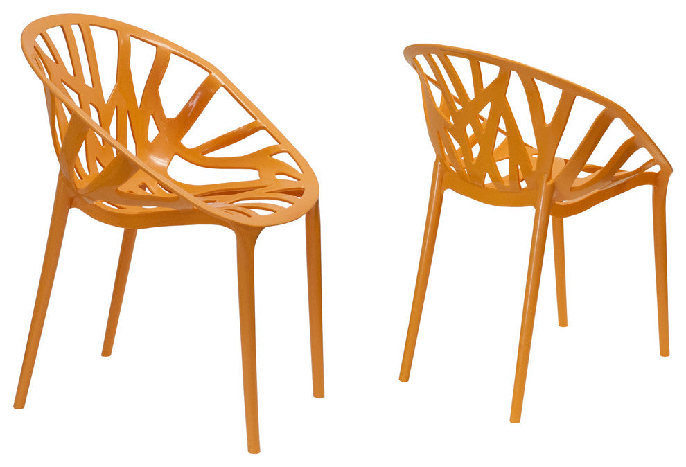 Mod Made Branch Modern Plastic Dining Side Chair, Set of 2, Orange