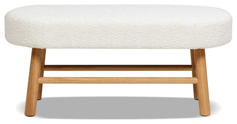 Fuji 42" Upholstered Accent Bench With Natural Wood Legs, Ivory White Boucle