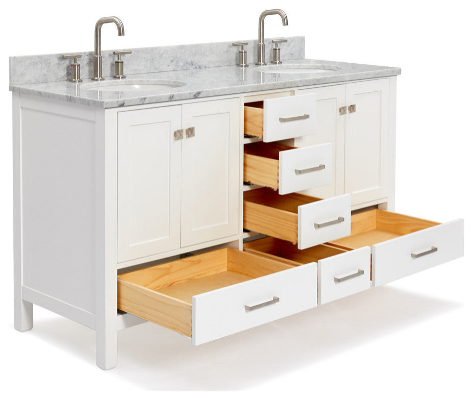 ARIEL Cambridge 61" Oval Sinks Bath Vanity Carrara Marble