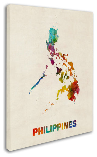 Michael Tompsett 'Philippines Watercolor Map' Canvas Art, 19"x14"