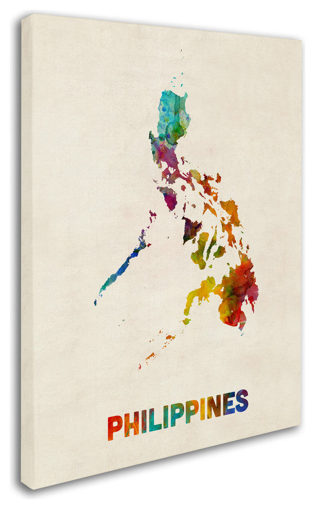 Michael Tompsett 'Philippines Watercolor Map' Canvas Art, 19"x14"