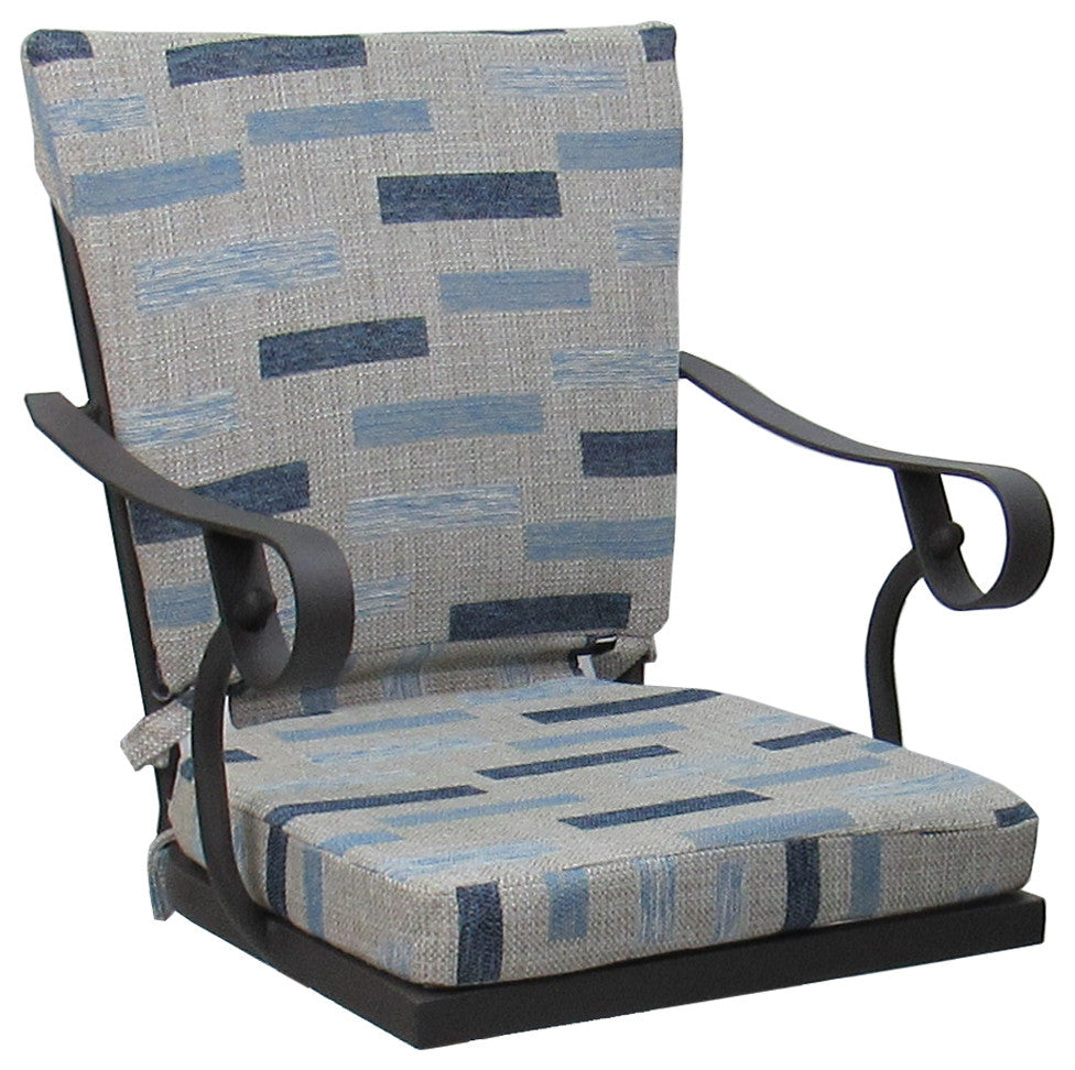 Outdoor/Indoor Patio Swivel Dining Chair Jamey With Arms, B-W Blue Beige  - Gray