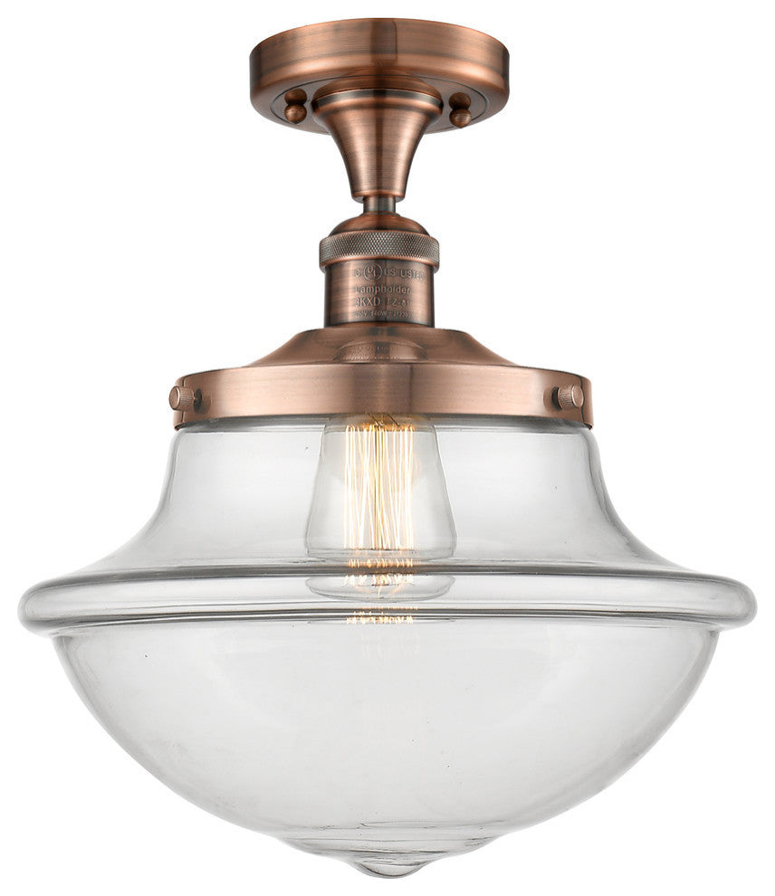 Large Oxford 1-Light Semi-Flush Mount, Antique Copper, Clear