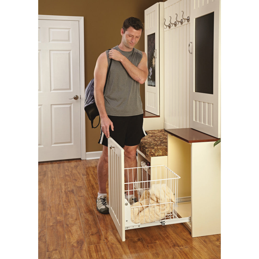 Steel Wire Pull Out Hamper for Vanity/Closet Applications, White