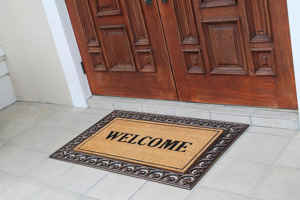 A1HC Welcome Rubber And Coir Paisley Border Double Doormat, 30"X48"