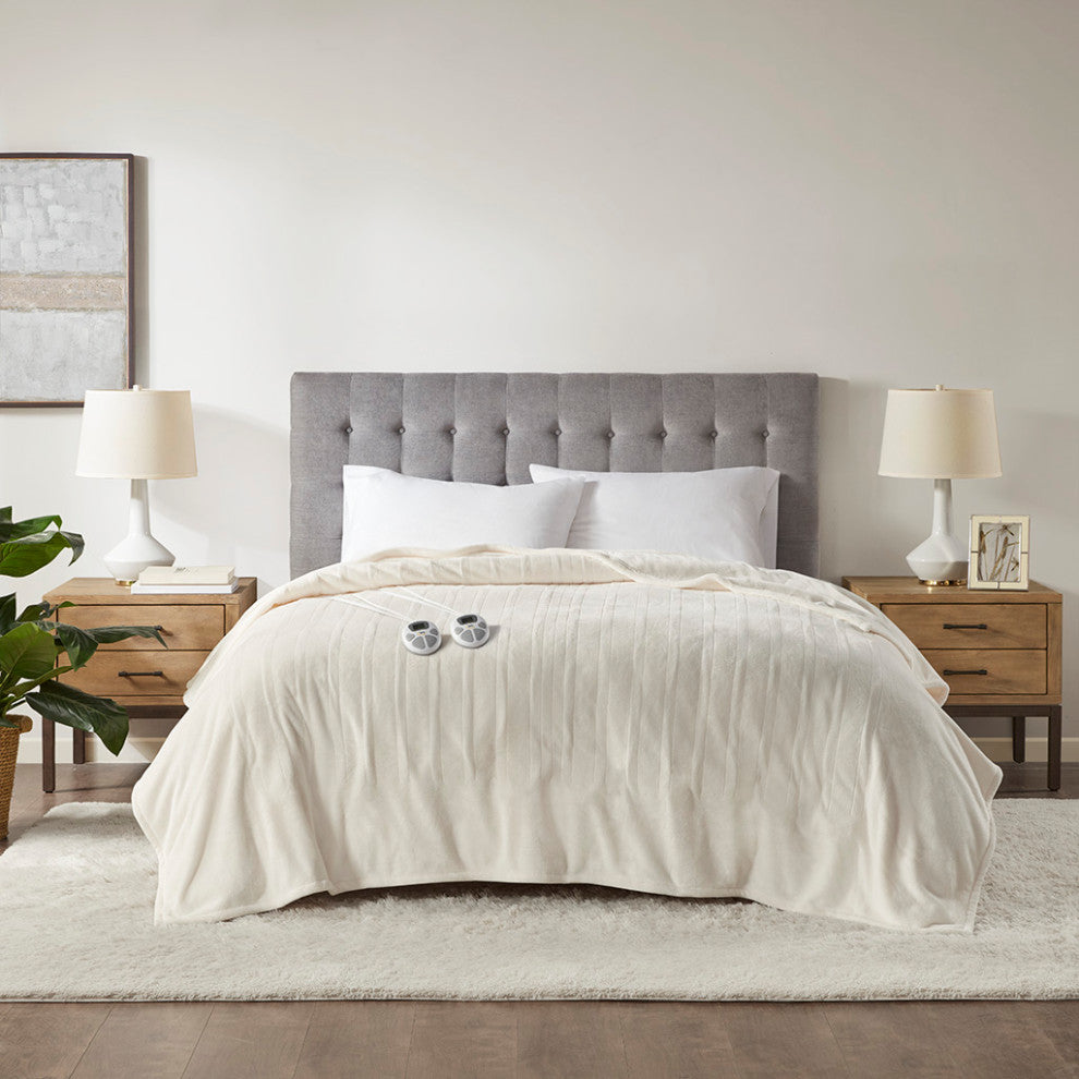 Serta Plush Heated Blanket, Ivory