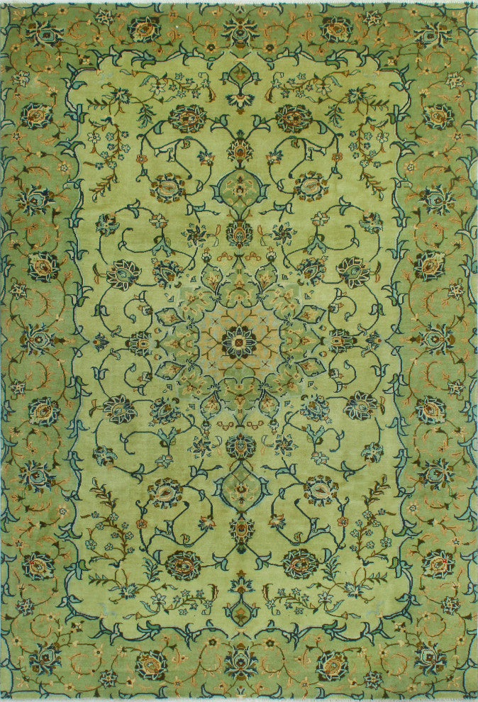 Fine Vintage Distressed Daphne Lt. Green/Green Rug, 6'6 x 9'10