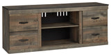 60" Wood TV Media Entertainment Console, 3 Shelves, Metal Rivet, Brown