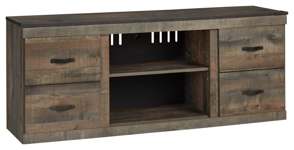 60" Wood TV Media Entertainment Console, 3 Shelves, Metal Rivet, Brown