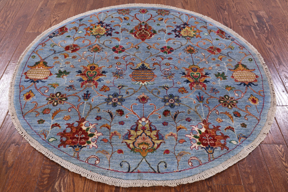 5' Round Hand Knotted Persian Tabriz Wool Rug Q7748
