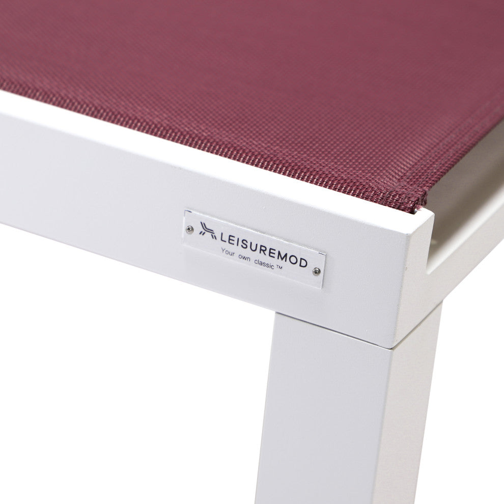 LeisureMod Marlin Patio Chaise Lounge Chair With White Frame, Burgundy