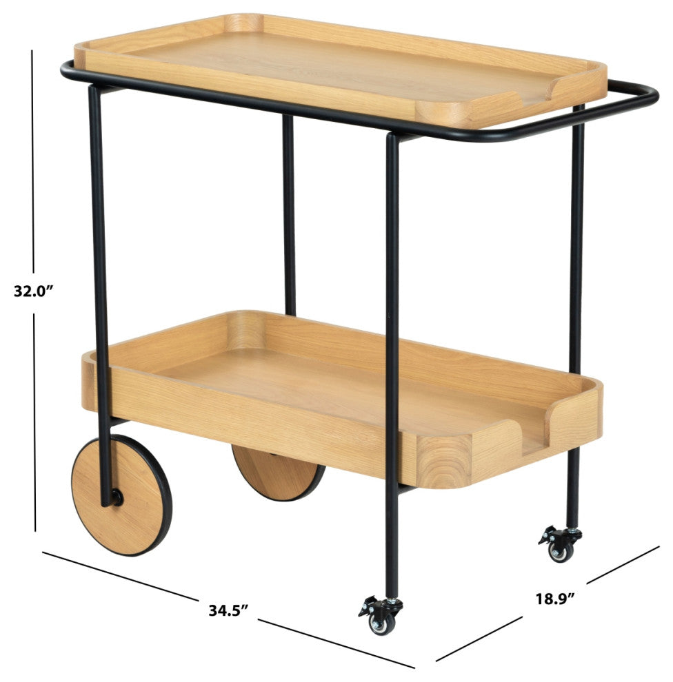 Safavieh Couture Malek Wood 2 Shelf Bar Cart, Natural/Black