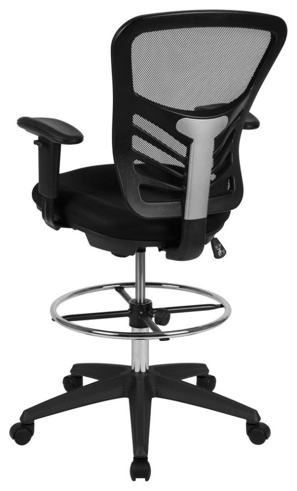 Mid-Back Black Mesh Ergonomic Drafting Chair with Adjustable Chrome Foot...