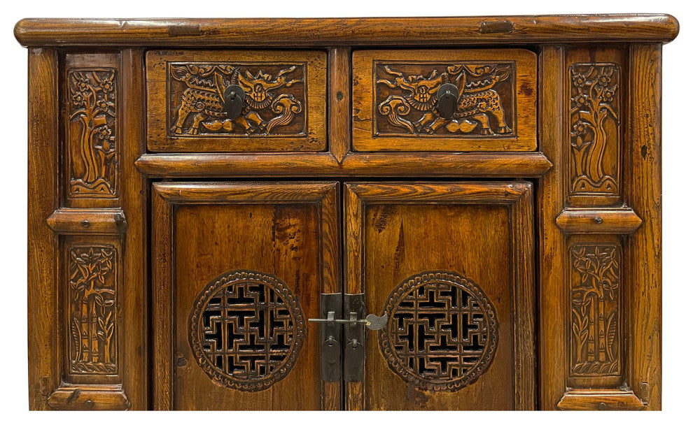 Consigned 19 Century Antique Chinese Carved Coffer/Cabinet