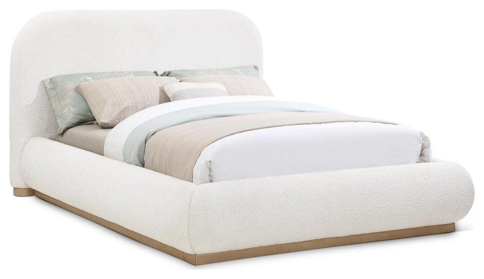 Vaughn Bed, Cream, King, Boucle Fabric, Natural Finish