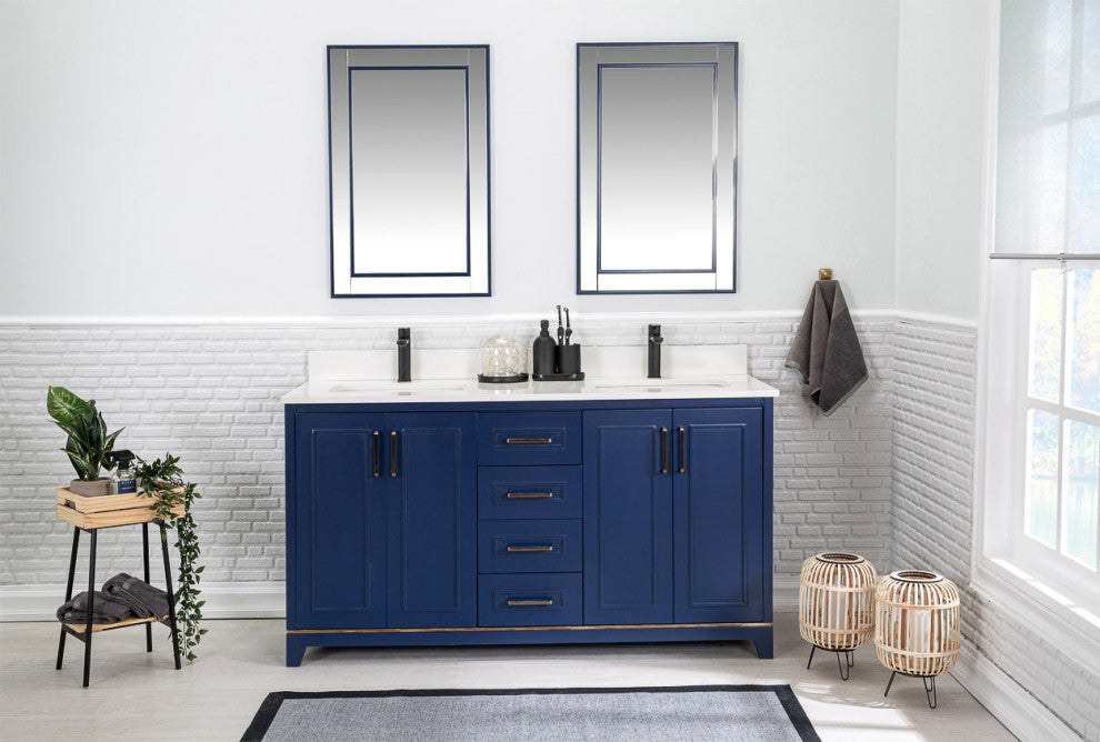 Albia Collection 60" Bathroom Vanity With Sink, Mirror, Countertop, Dark Blue