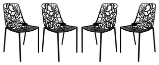 LeisureMod Devon Modern Outdoor Stackable Aluminum Dining Chair, Set of 4, Black