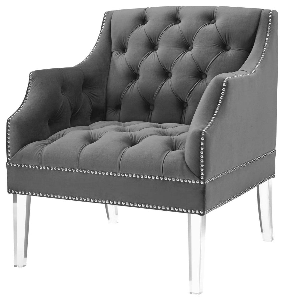 Armchair Accent Chair, Set of 2, Velvet, Gray, Modern, Lounge Hospitality