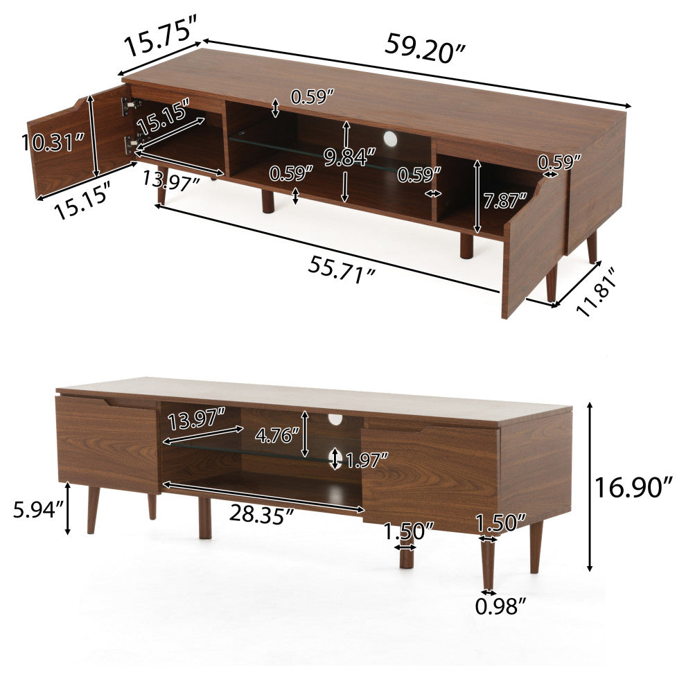 GDF Studio Reginald Mid Century Design Tv Stand, Walnut