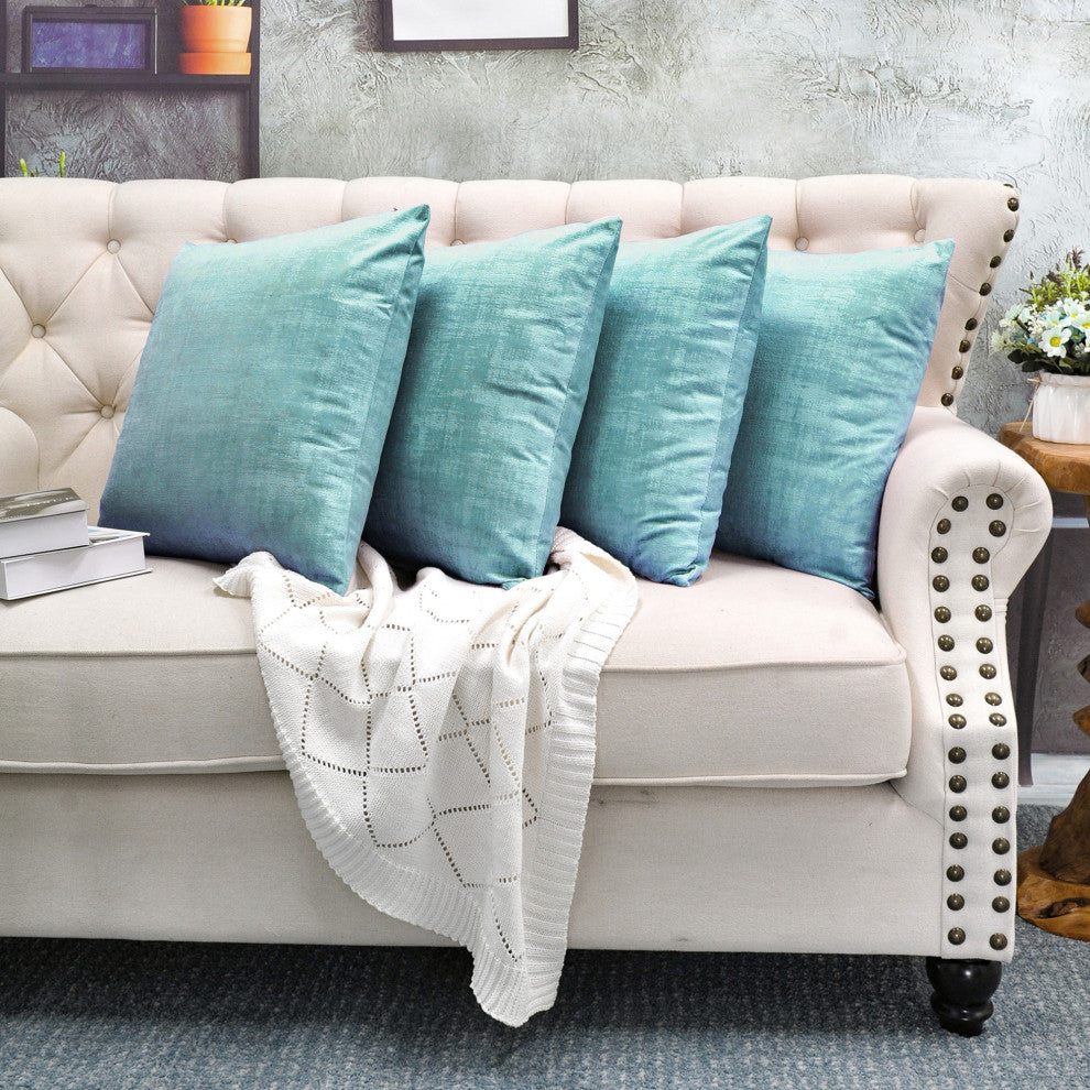 Serenta Textured Velvet Pillow Shell, Set of 4, North Sea