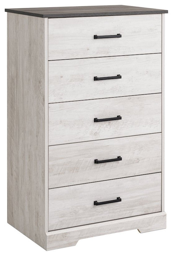 Rustic Ridge Washed White 5 Drawer 18.5D x 27.5W x 43.5H Dresser