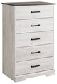 Rustic Ridge Washed White 5 Drawer 18.5D x 27.5W x 43.5H Dresser