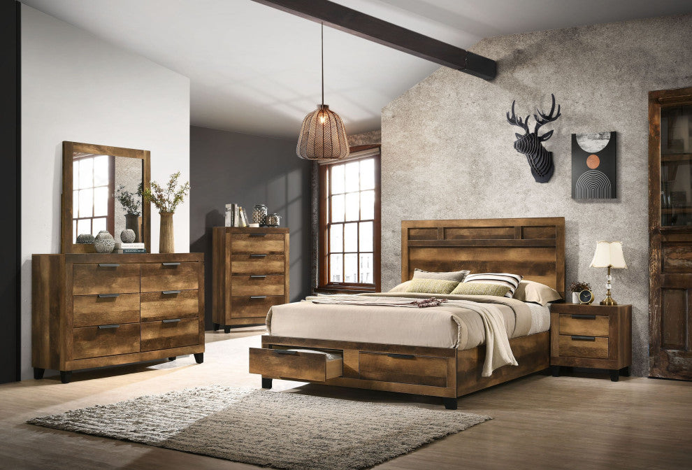 ACME Morales Storage Queen Bed, Rustic Oak Finish